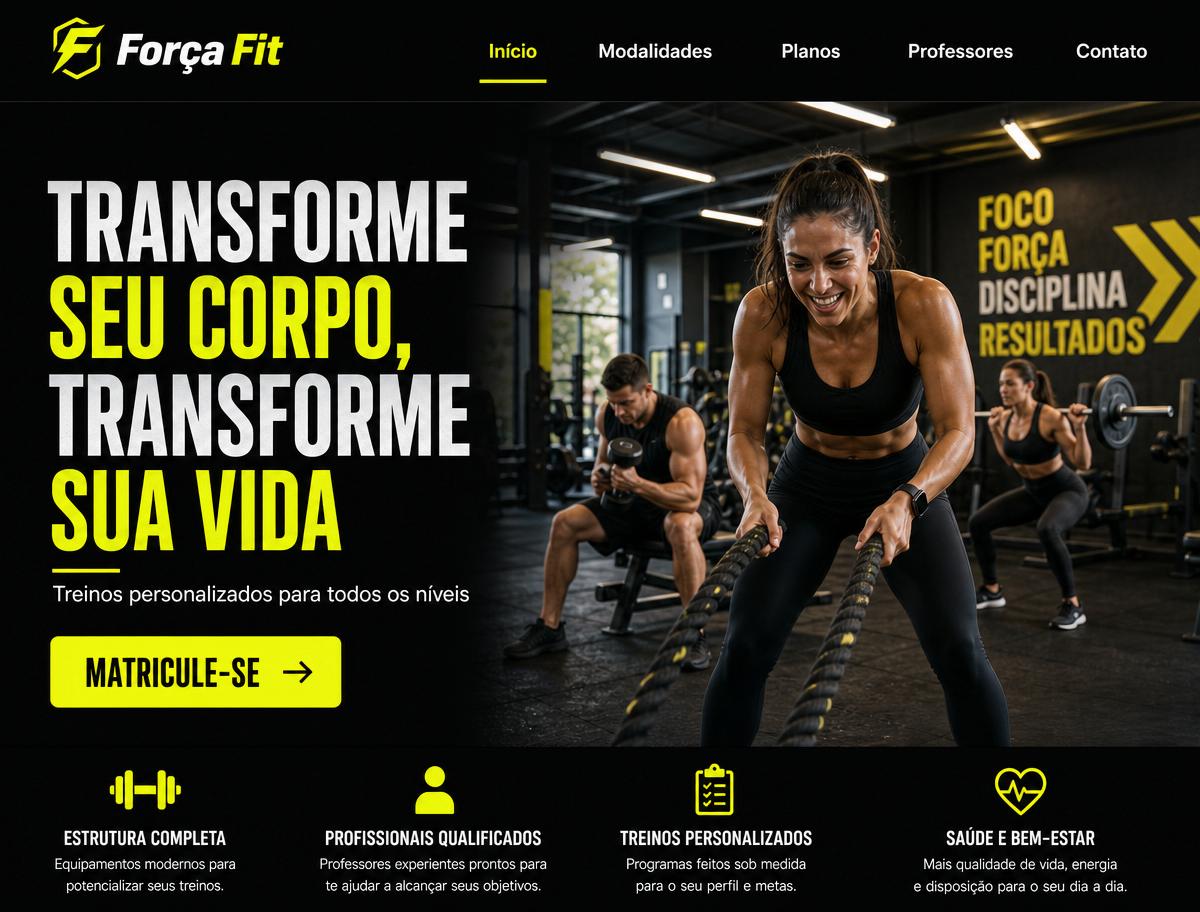 Mockup do projeto conceito PowerFit Academia — Academia