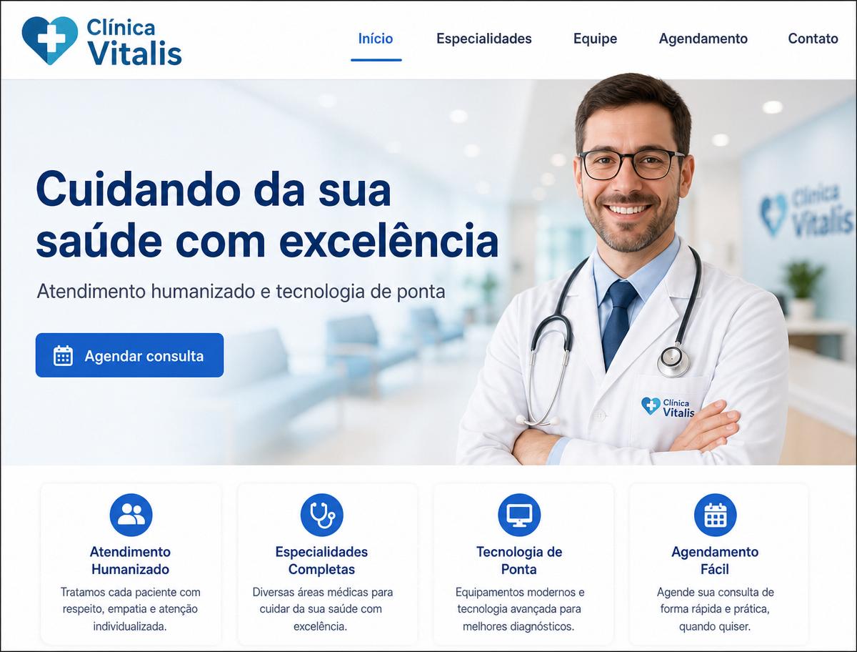 Mockup do projeto conceito Clínica Bem-Estar — Clínica